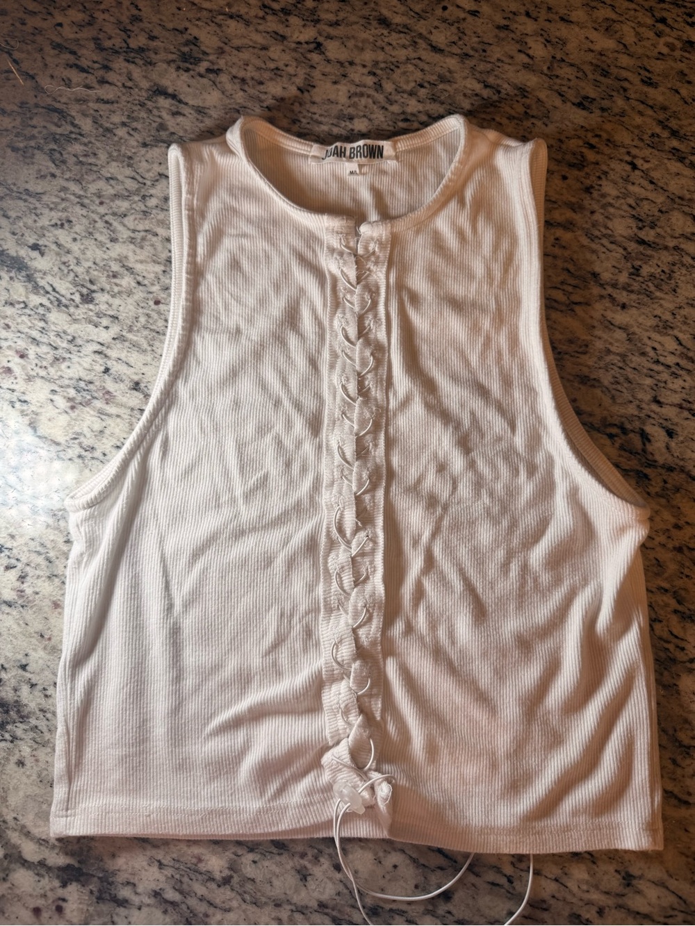 ♡ Joah Brown Lace Up Crop Tank Top in White FlexRib - Picture 8 of 9
